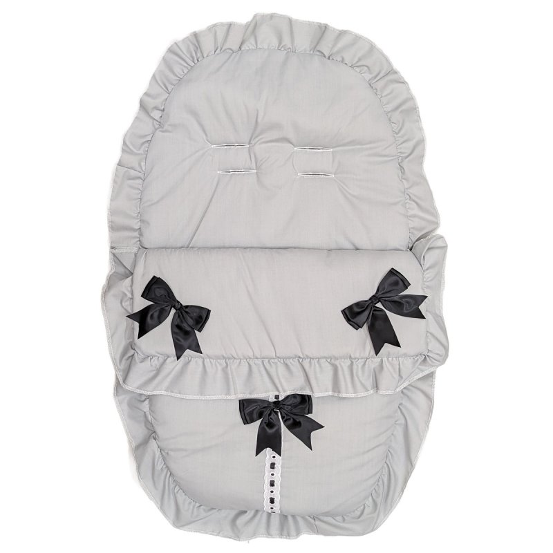 Plain Grey/Black Car Seat Footmuff/Cosytoe With Large Bows & Lace